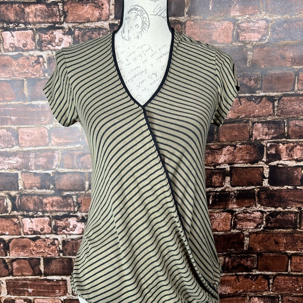Maeve Leila Olive Green Striped Surplice Wrap Style Top Oversized XS